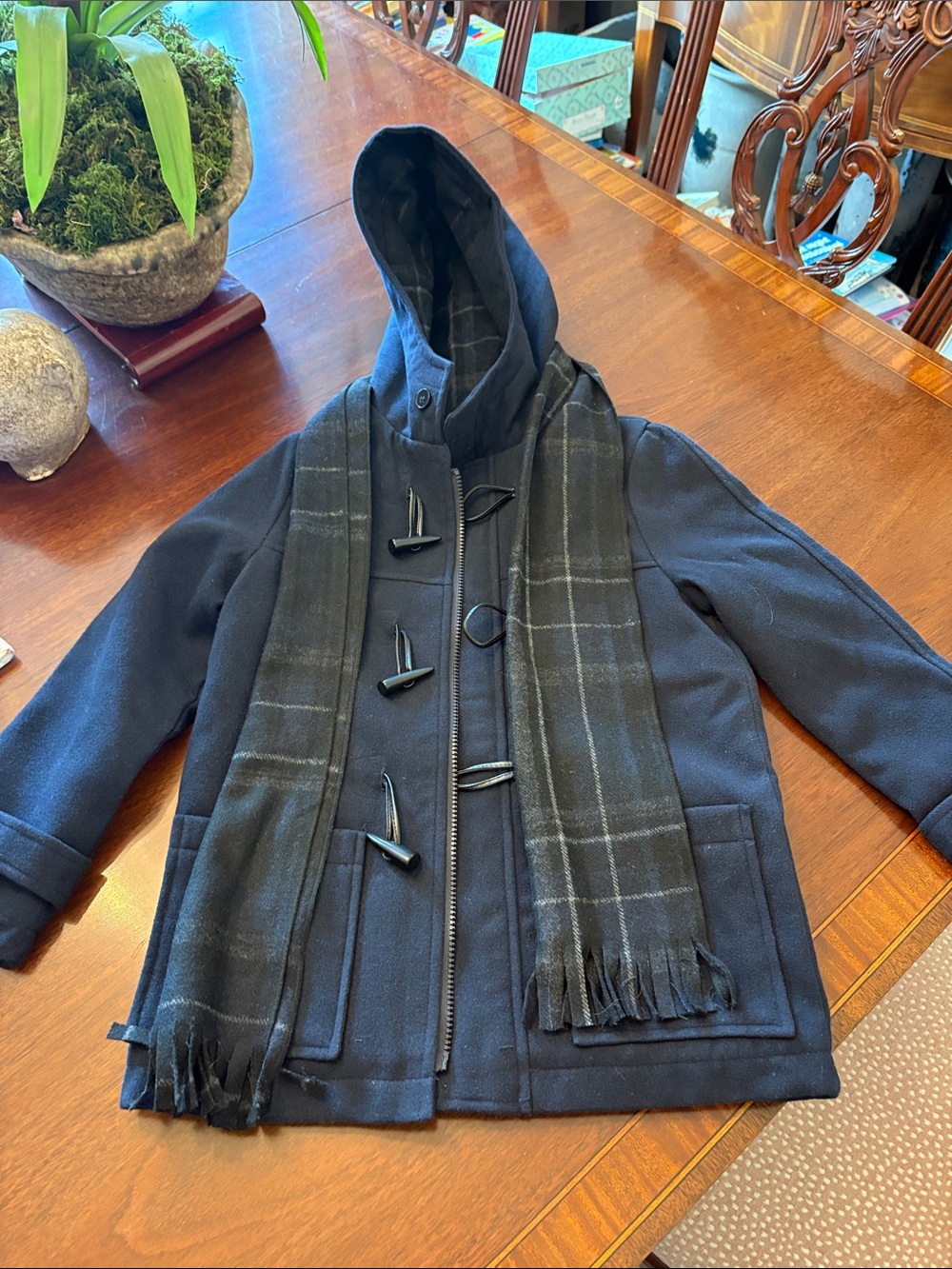 Rothschild Charcoal Plaid Wool Coat with Subtle Gray Stripe